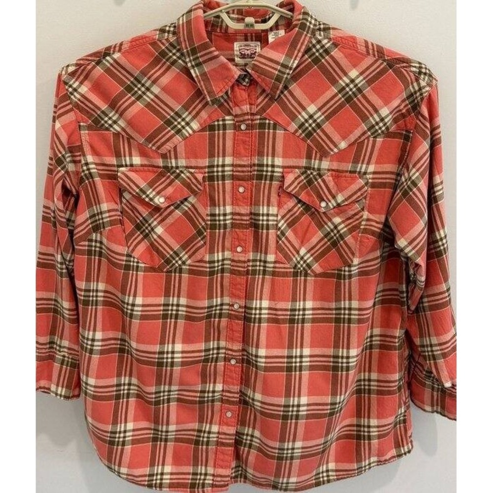 Levis Light Cotton Flannel Plaid Pearl Snap Western Long Sleeve Shirt Size 2X